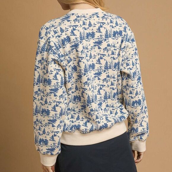 Umgee "Apres All Day" Blue Cream Graphic Cropped Sweatshirt size Large - Picture 5 of 9